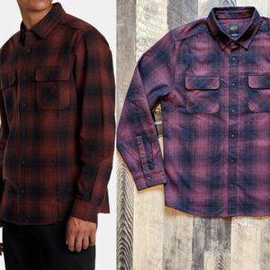 RVCA Dayshift Cotton Flannel Shirt Red Black Plaid Button Down
